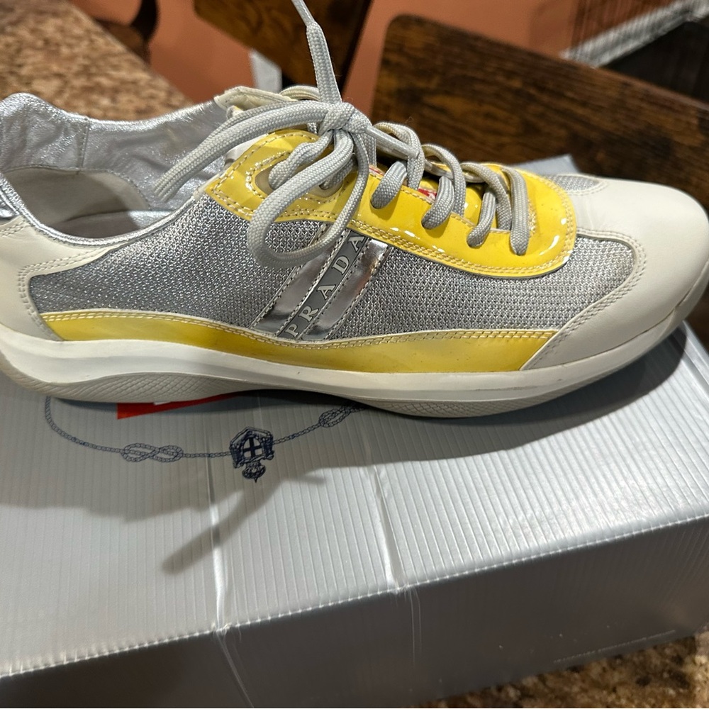 Prada Silver Shoe Box with Red Logo